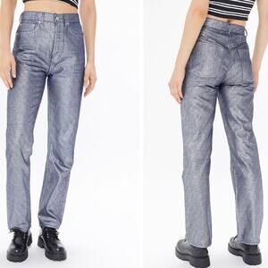Urban Outfitters BDG High Waisted Relaxed Straight Leg Rigid Jean Metallic Denim